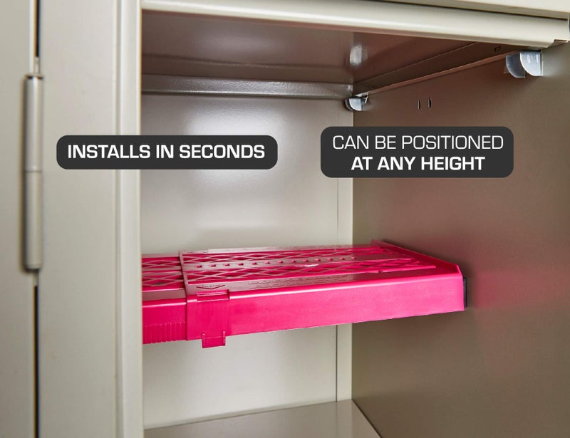 LockerMate It's Academic LockerMate Adjust-A-Shelf Locker Shelf, Easy to Use, Extends to Fit Your Locker, Pink - Image 3